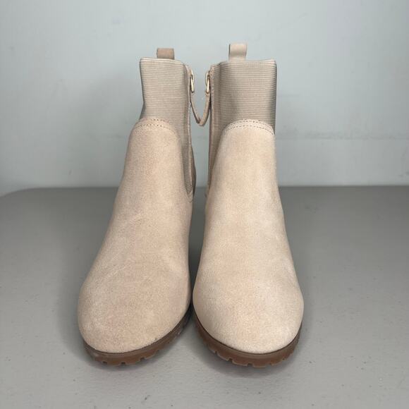 Violet & Red Beige Leather Knit Cuff Ankle Bootie Size 10 - Picture 3 of 7